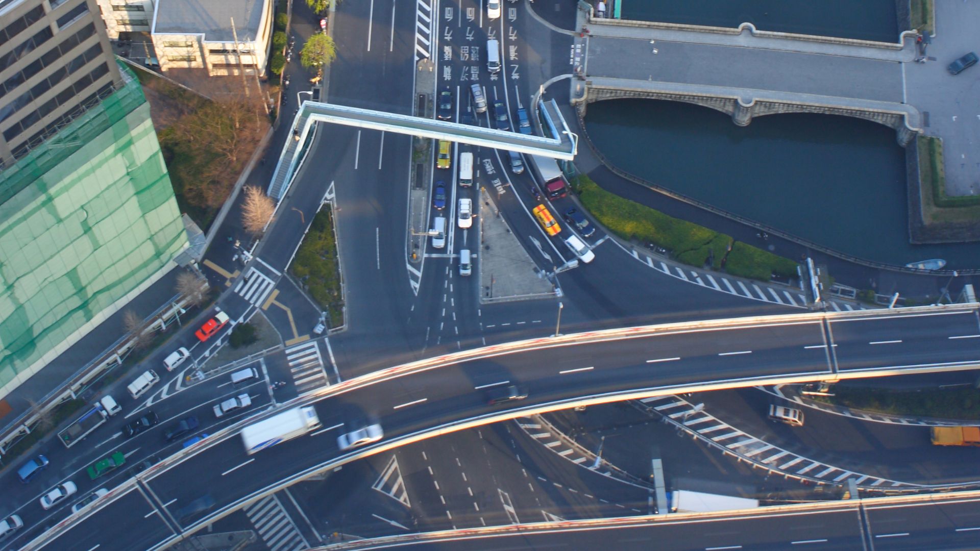 Shiosakibashi intersection from Dentsu Headquarters Building in Tokyo, Japan.