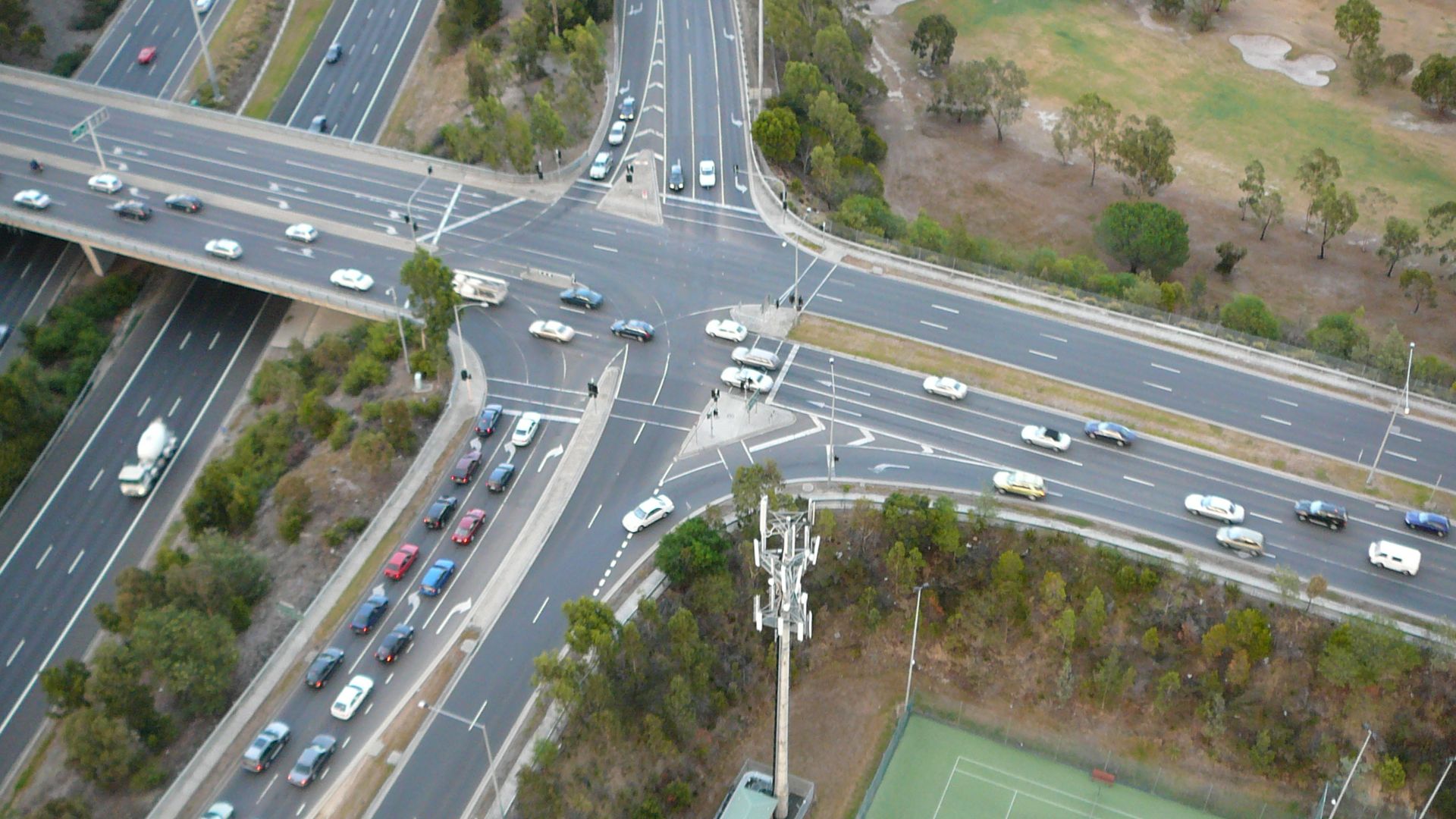 Eastern Freeway offramp / exit into Bulleen Road and Thompsons Road intersection Bulleen from balloon