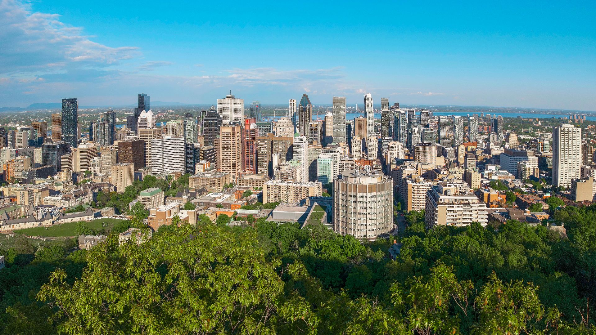 The skyline of downtown Montreal, Quebec (pop. 1,762,000). It's the 2nd-largest city in Canada, and 8th-largest in North America.