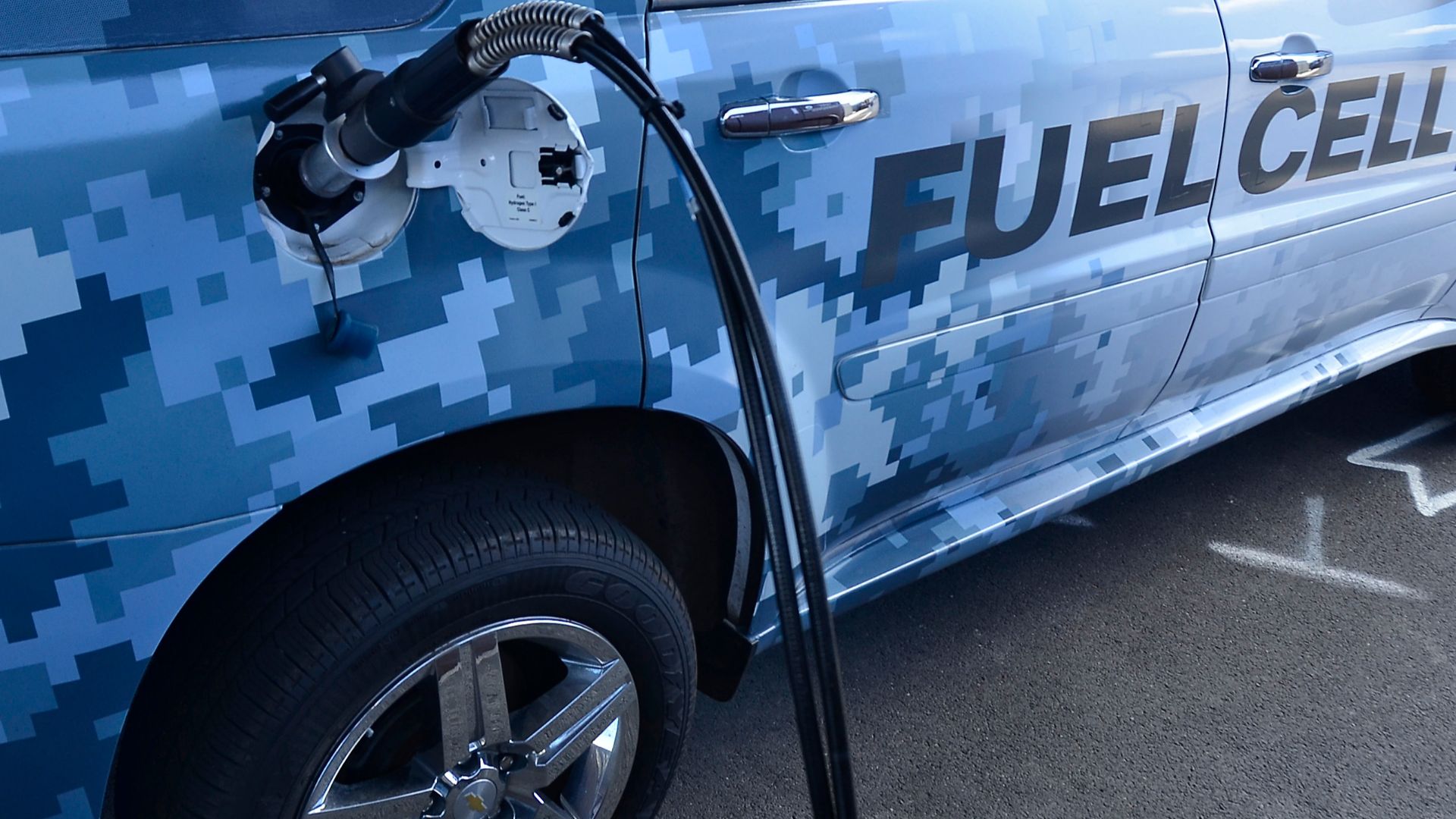 JOINT BASE PEARL HARBOR-HICKAM, Hawaii (July 19, 2012) A fuel cell car refuels at the Renewable Hydrogen Fueling and Production Station on Joint Base Pearl Harbor-Hickam. It is the only hydrogen station in Hawaii and about 30 hydrogen-powered vehicles use