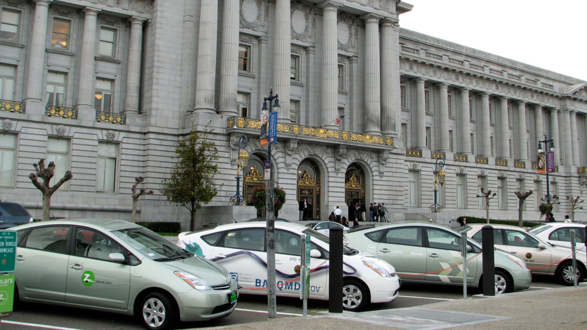 Three converted Prius Plug-In Hybrids Charging at San Francisco City Hall public recharging station
