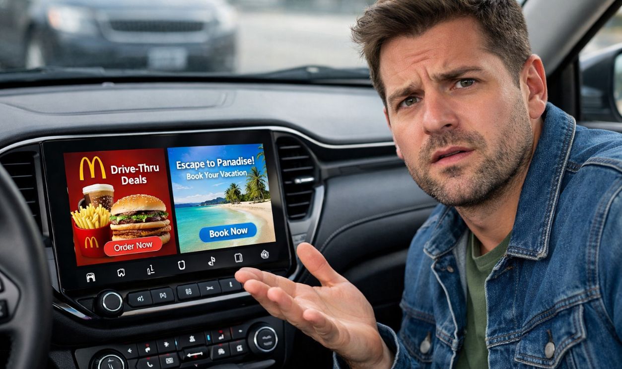 Ads play on the infotainment screen