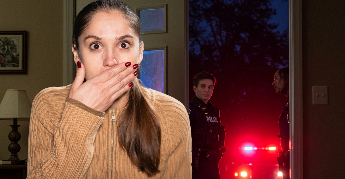 Shocked and afraid woman late at night