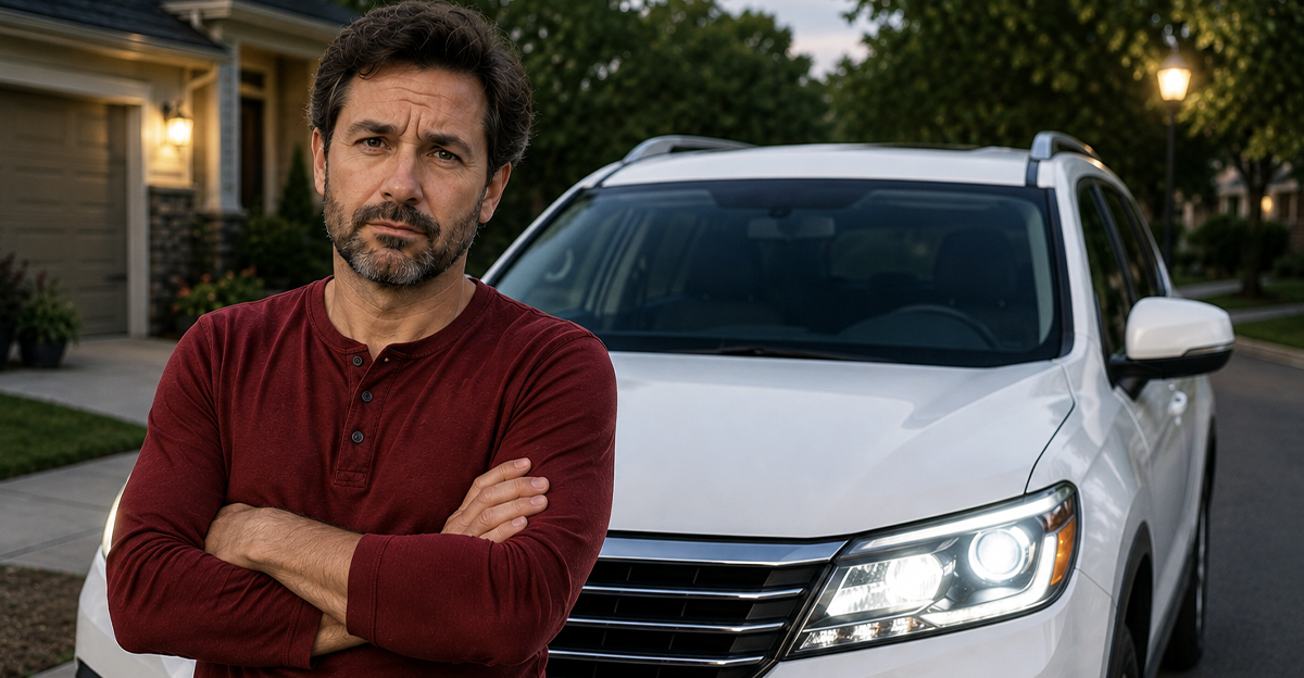 AI-generated image of a man worried that he's using his adaptive headlights incorrectly.