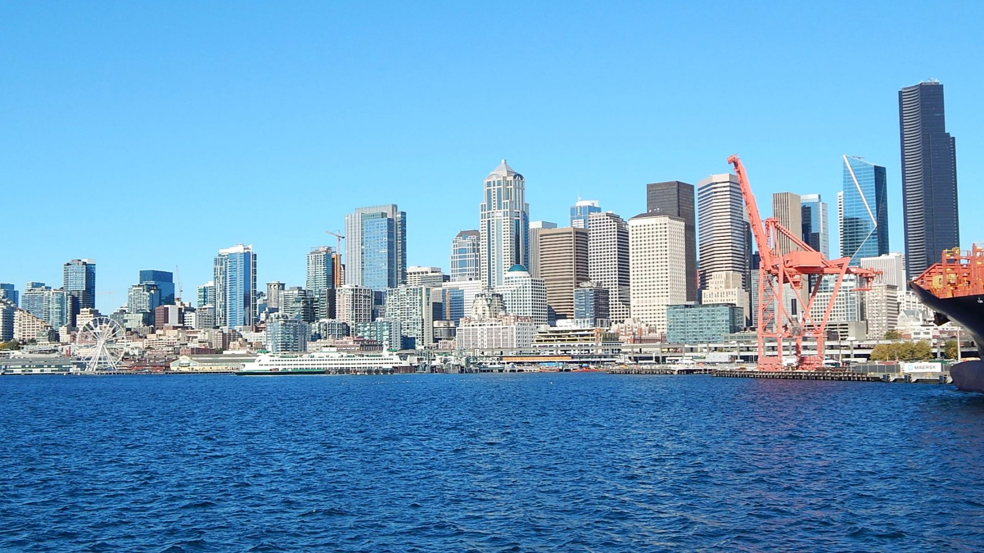 The downtown Seattle skyline on October 3, 2017 seen from the port