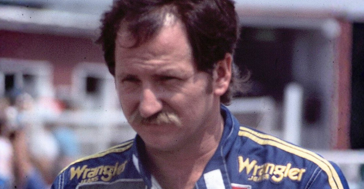 Dale Earnhardt in his Wrangler Jeans racing suit at 1985 Pocono