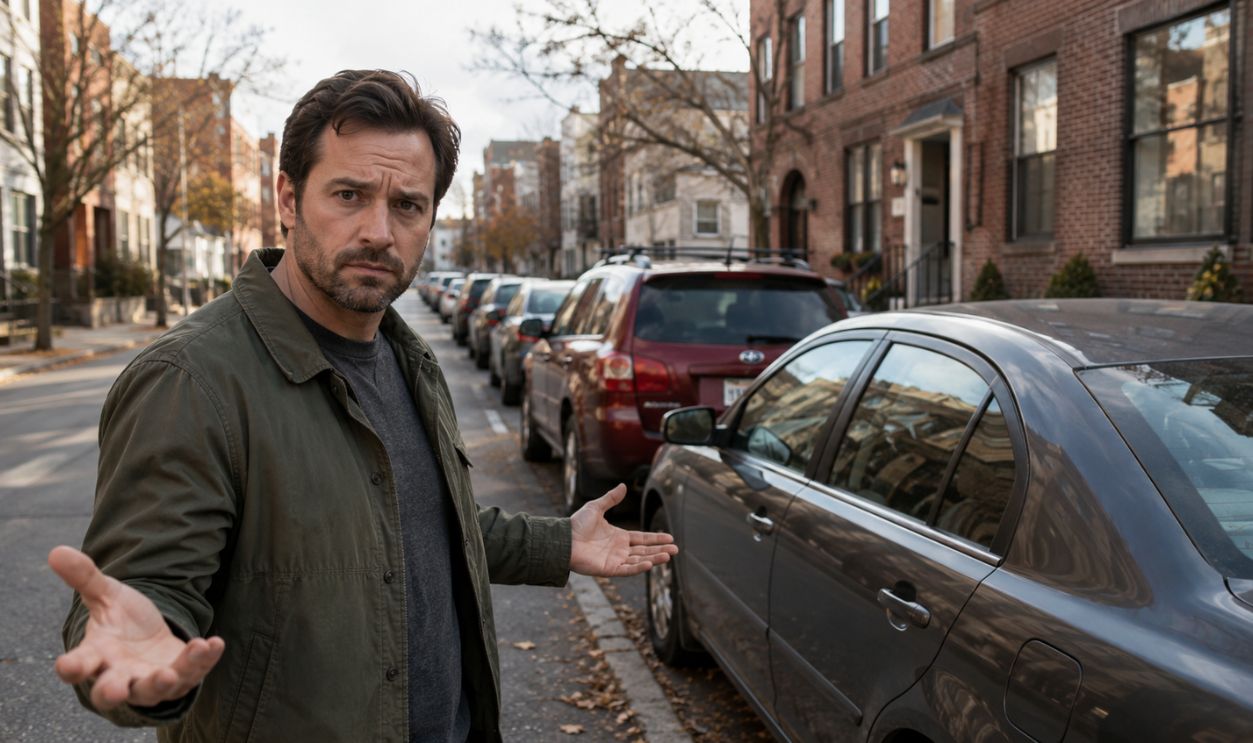 Concerned man in urban street scene