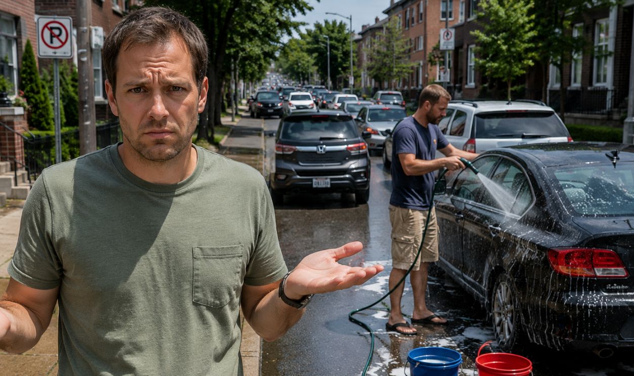 My neighbor washes his car in the street every weekend and blocks traffic.