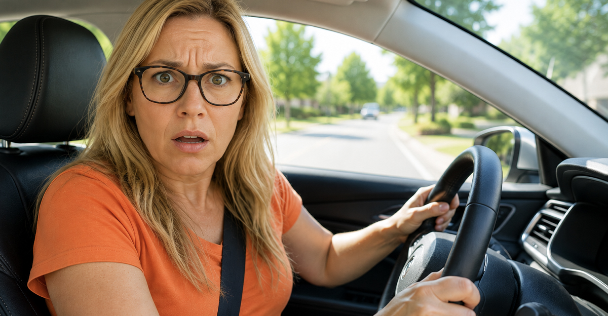 Shocked woman in a car
