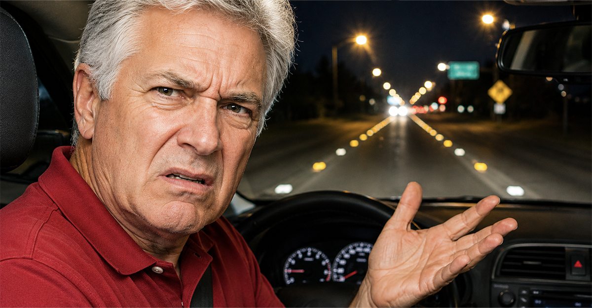 Frustrated older man in a car