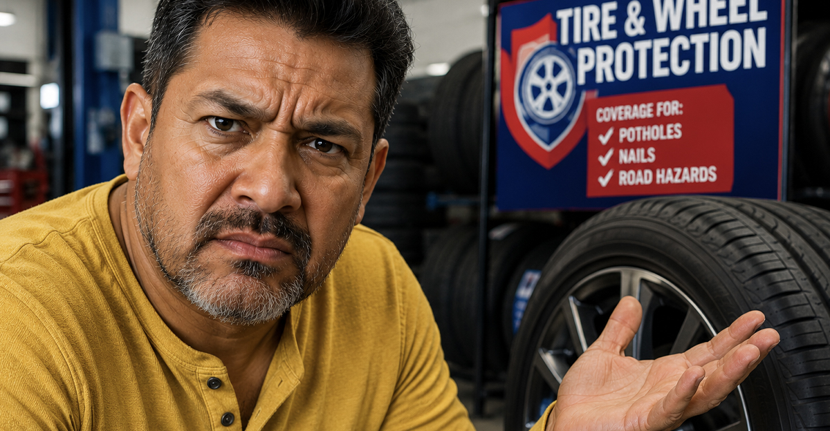 Annoyed man in a tire shop