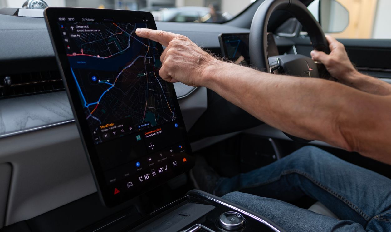 steering wheel Polestar 3, cockpit, left-hand drive interior Volvo’s EV subsidiary, featuring sleek lines and high-end finishes for sophisticated automotive environment, London - September 17, 2024