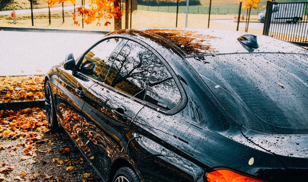 /a-black-car-parked-under-the-tree