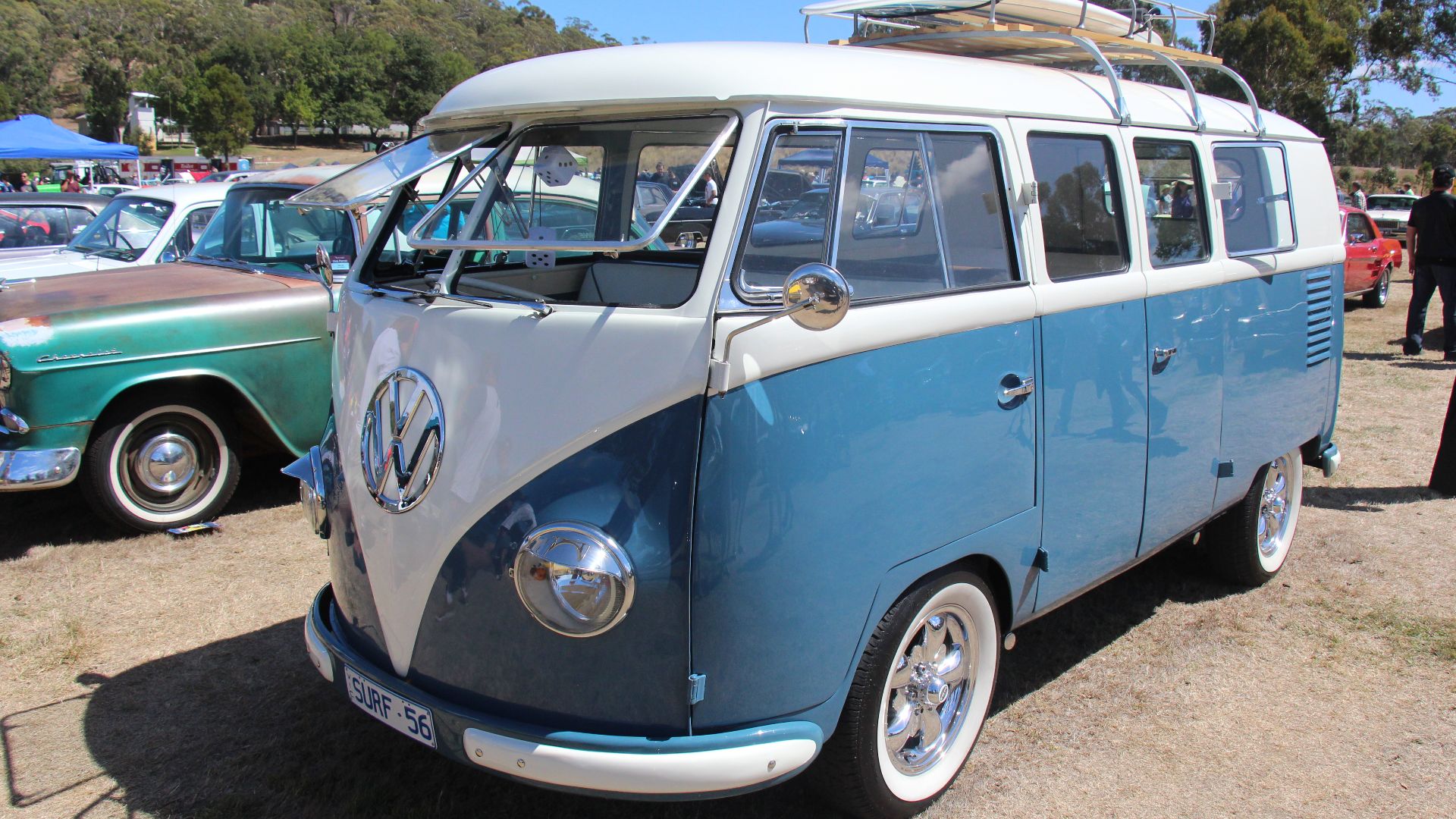 The Volkswagen Van was introduced in 1949, known as the Type 2 (the Beetle was the Type 1) 
Initially only the Panel Van (no side windows or seats) and Kombi  (some seats and some side windows) were available.  1300cc
1950; Microbus introduced (full side 