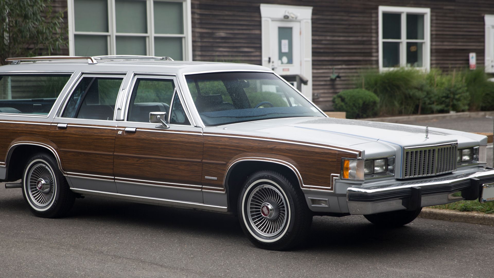 1983 Mercury Grand Marquis Colony Park LS station wagon in Silver Metallic (1G, #5299-A) with Midnight Blue leather interior with
