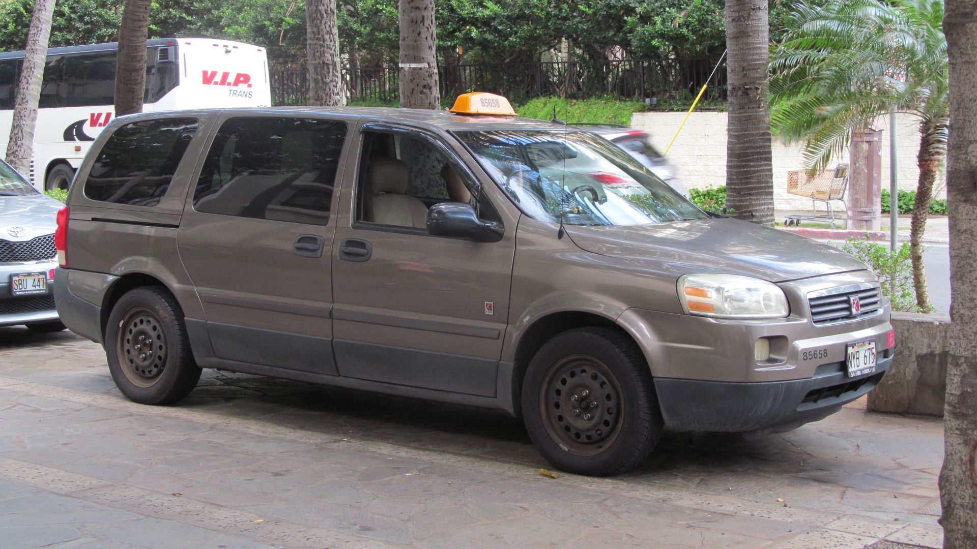 Interesting for being the only minivan produced by the relatively short-lived GM Saturn division, being based on the Chevrolet Uplander. One of the cheaper taxis I imagine!