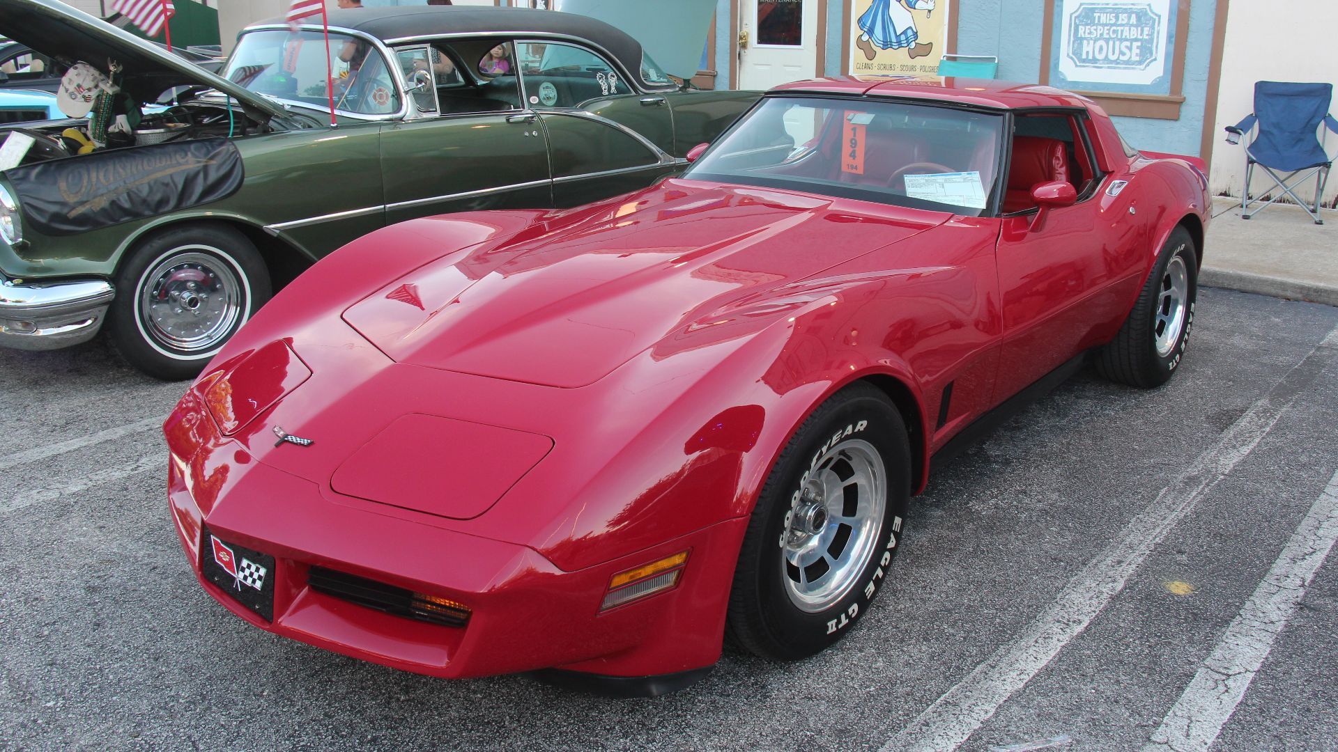 Corvette Red.
The 3rd generation Corvette was built from 1968-82, it's design was based on the Mako Shark II concept car, the 1st Corvette to offer a T top, running gear was carried over from the C2
For 68 the base engine was still the 327, replaced with