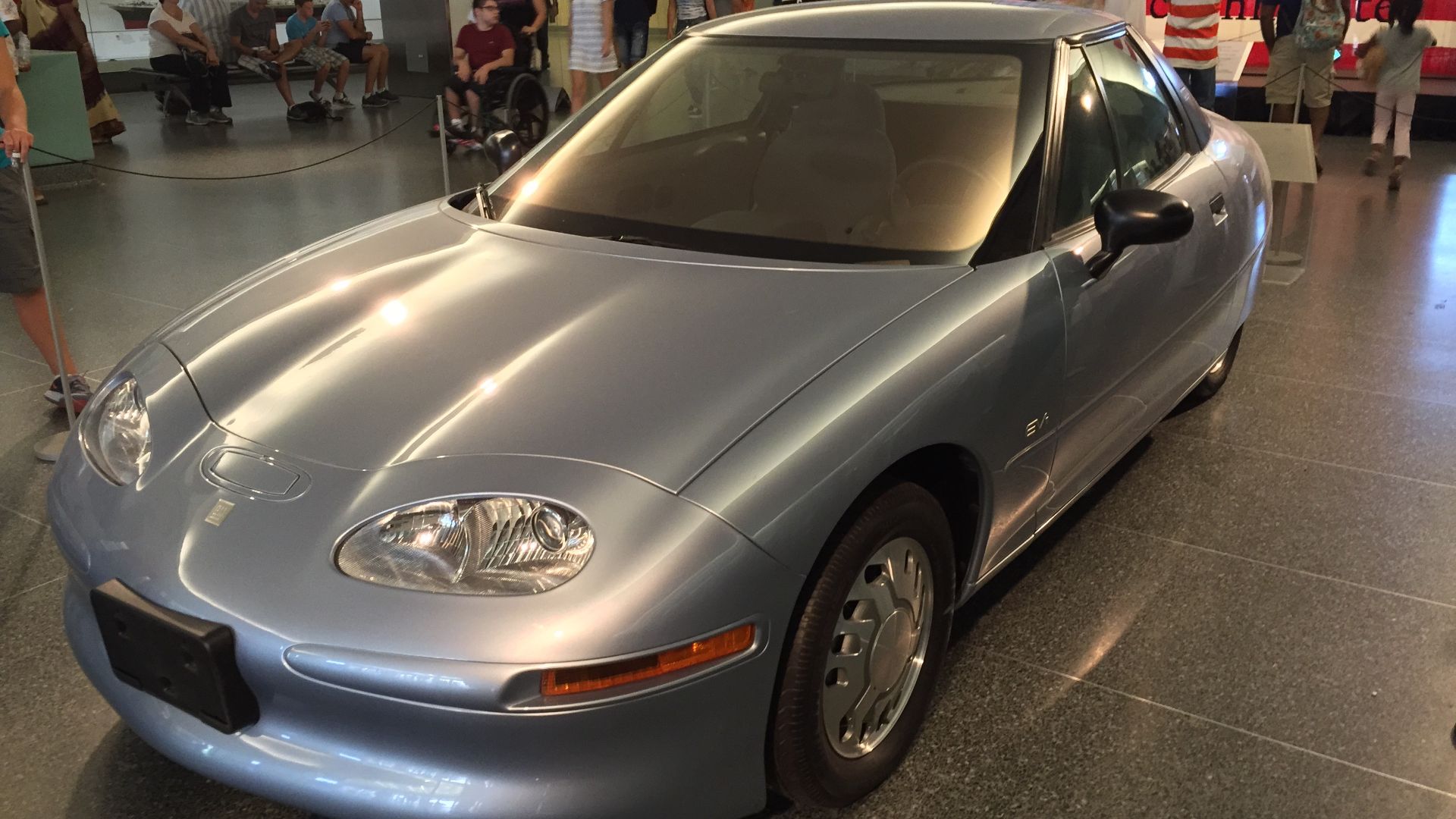 1997 General Motors EV1 on exhibit at the Smithsonian National Museum of American History in Washington, DC.