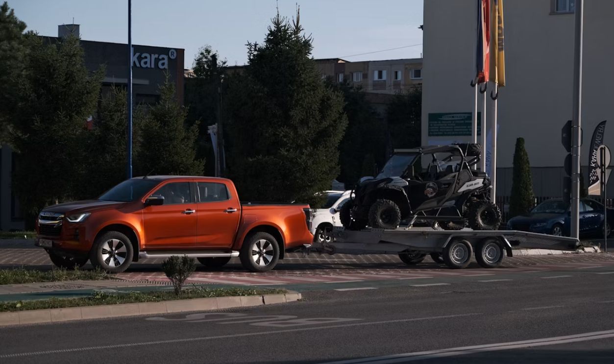 orange pick up truck