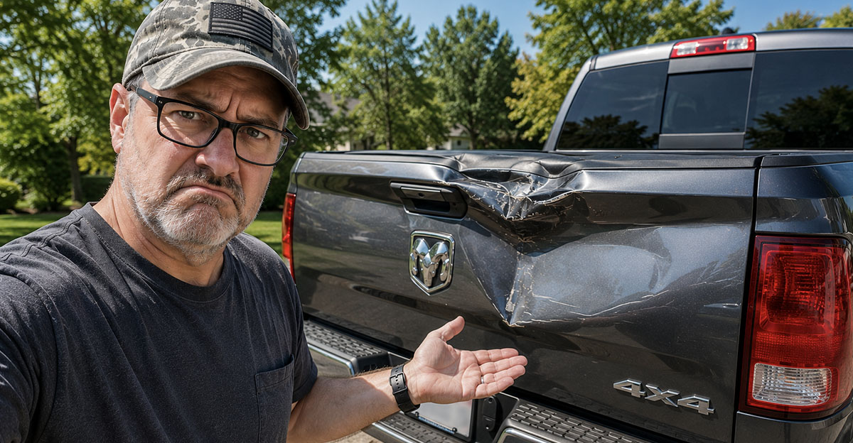 Man with a broken tailgate