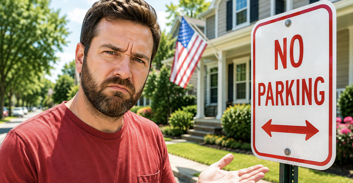 Man beside no parking sign