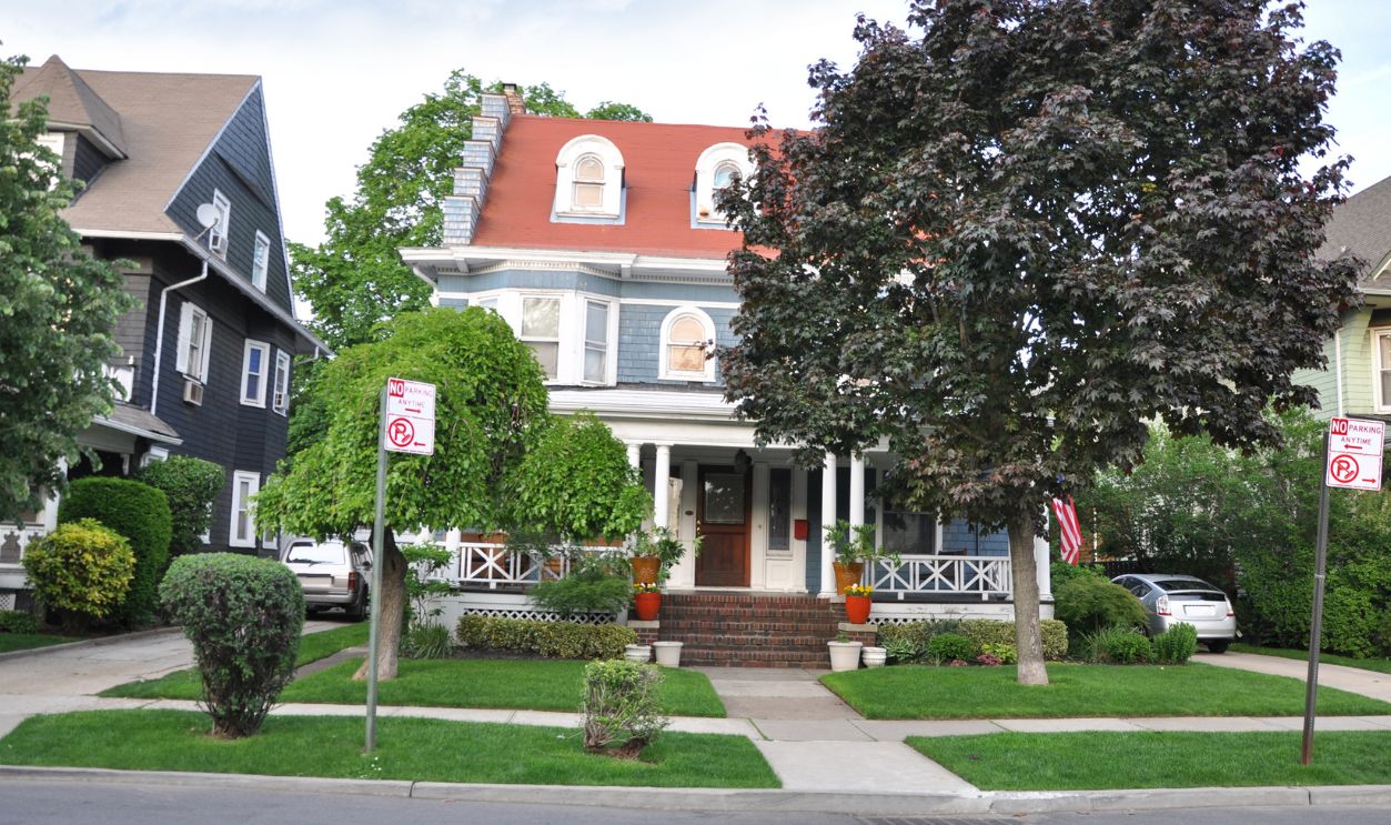 Suburban Home with No Parking Sign Residential Neighborhood street