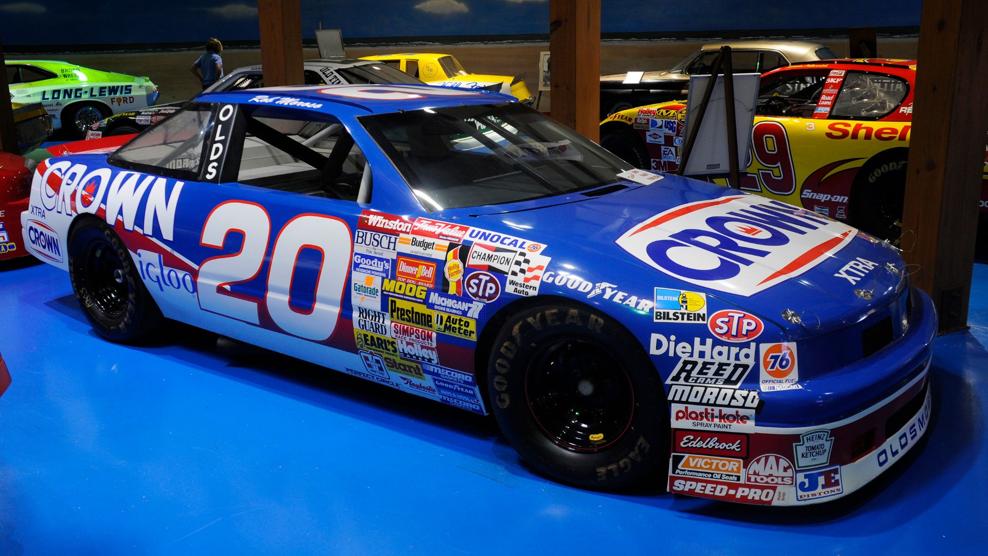 Rob Moroso's 1990 Crown Oldsmobile on display at the International Motorsports Hall of Fame.