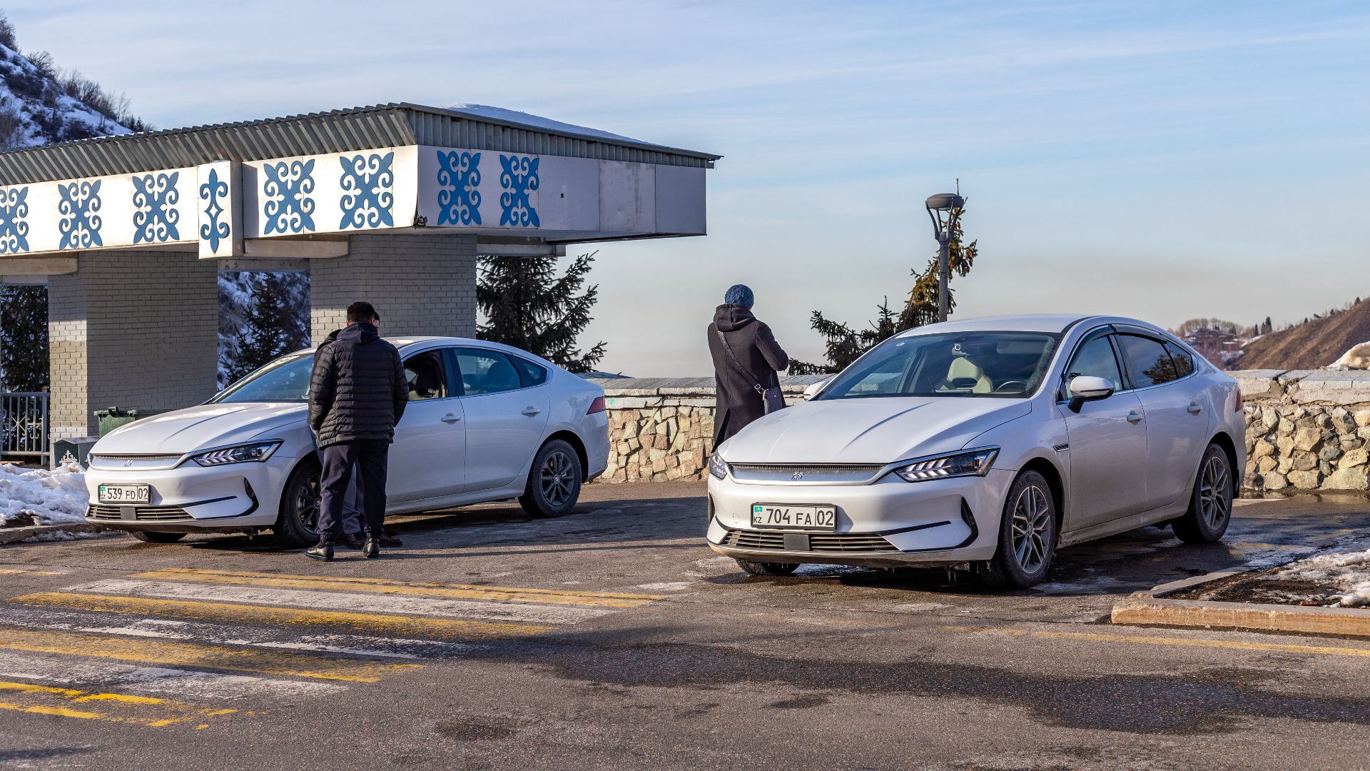 Electric cars on top of Medeo dam. Almaty, Kazakhstan.