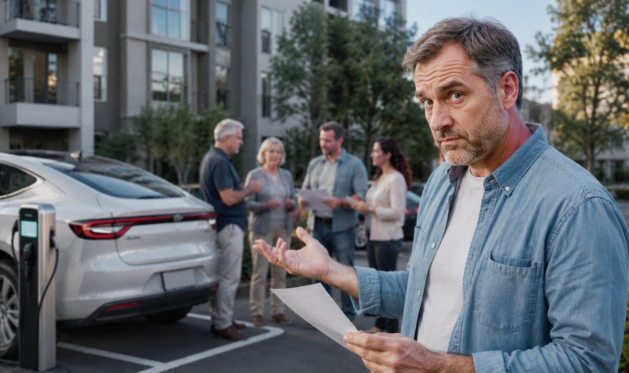 Skeptical Man at EV Charging Station