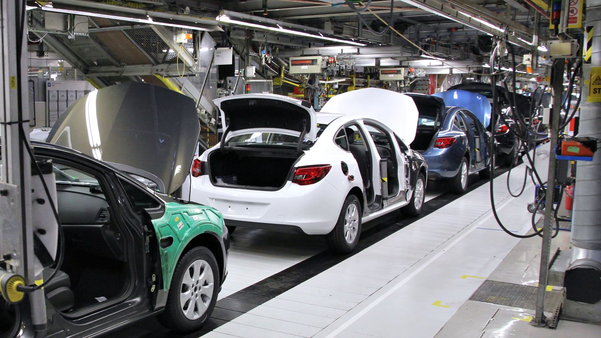 Car factory production line. Opel Astra J manufactured in General Motors Manufacturing Poland plant in Gliwice.