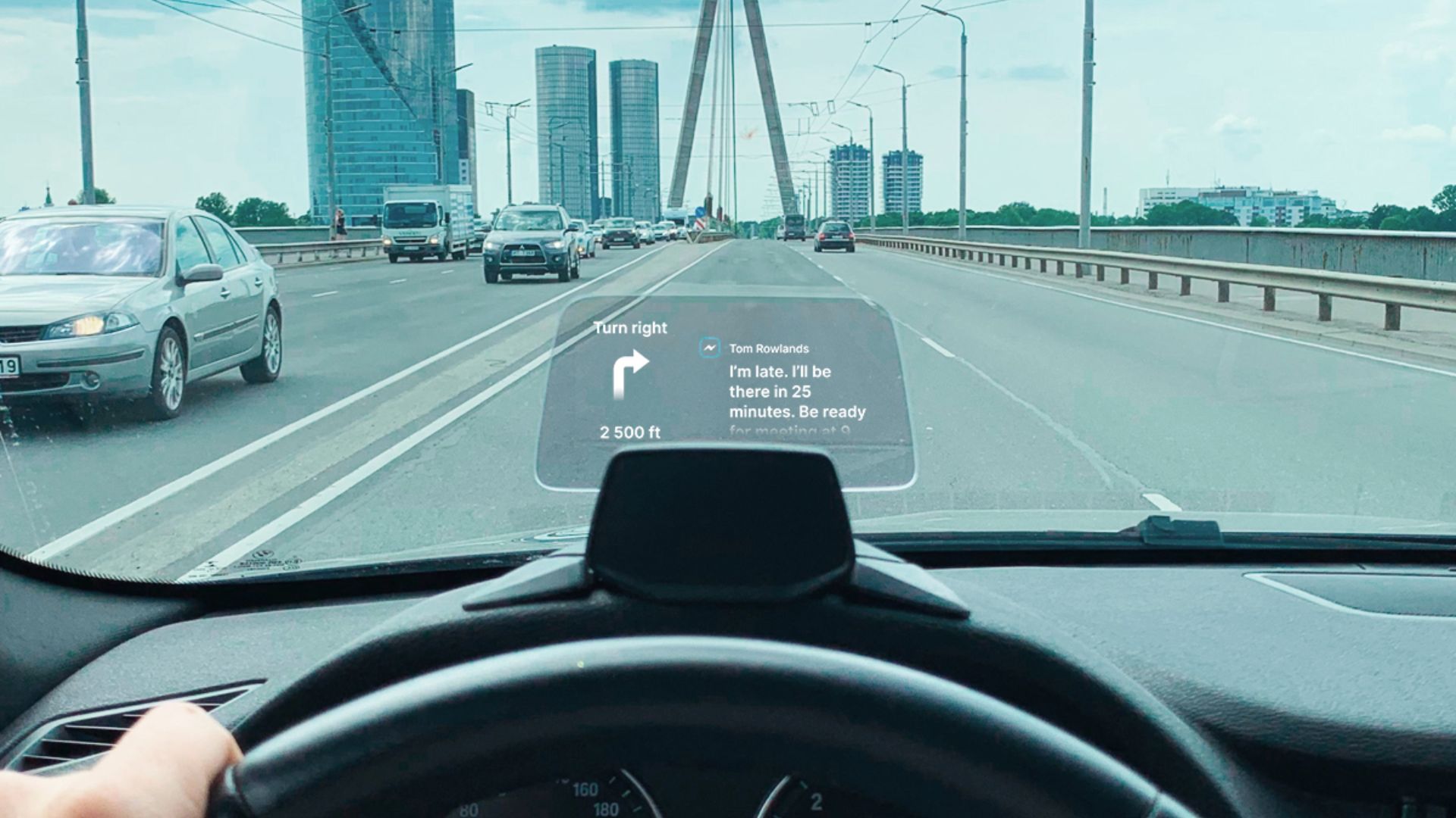 Directions and notifications on the HUDWAY Drive heads-up display