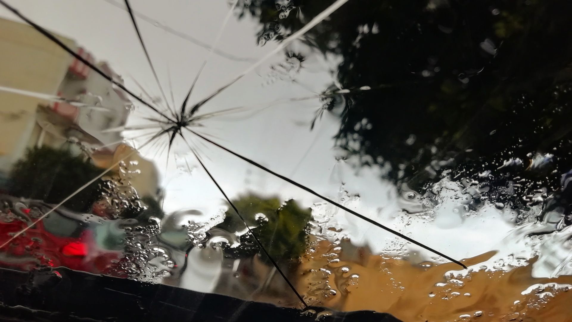 A cracked windshield