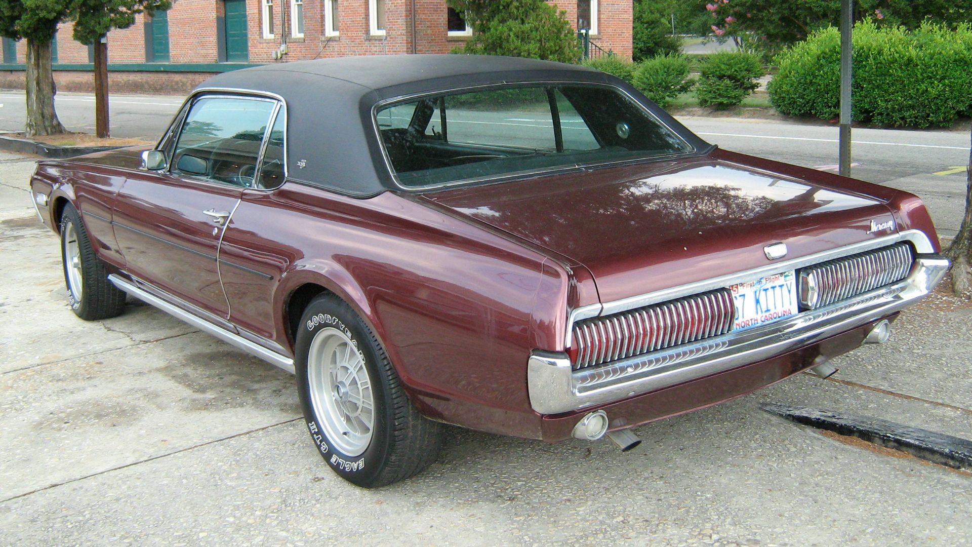 1967 Mercury Cougar, a two door hardtop pony car - left rear view. Picture taken in Southern Pines, North Carolina.