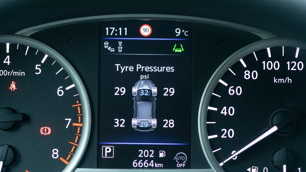 Modern automobile tire pressure warning display.
