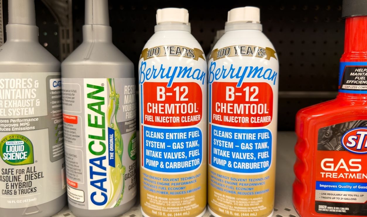 San Jose, CA - February 26, 2026: Berryman B-12 Chemtool Fuel System Cleaner Bottles on Auto Parts Store Shelf