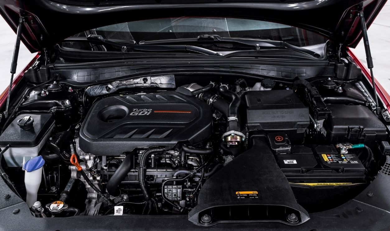 St Petersburg, Russia - August 01, 2021: Kia Optima IV Restyling engine