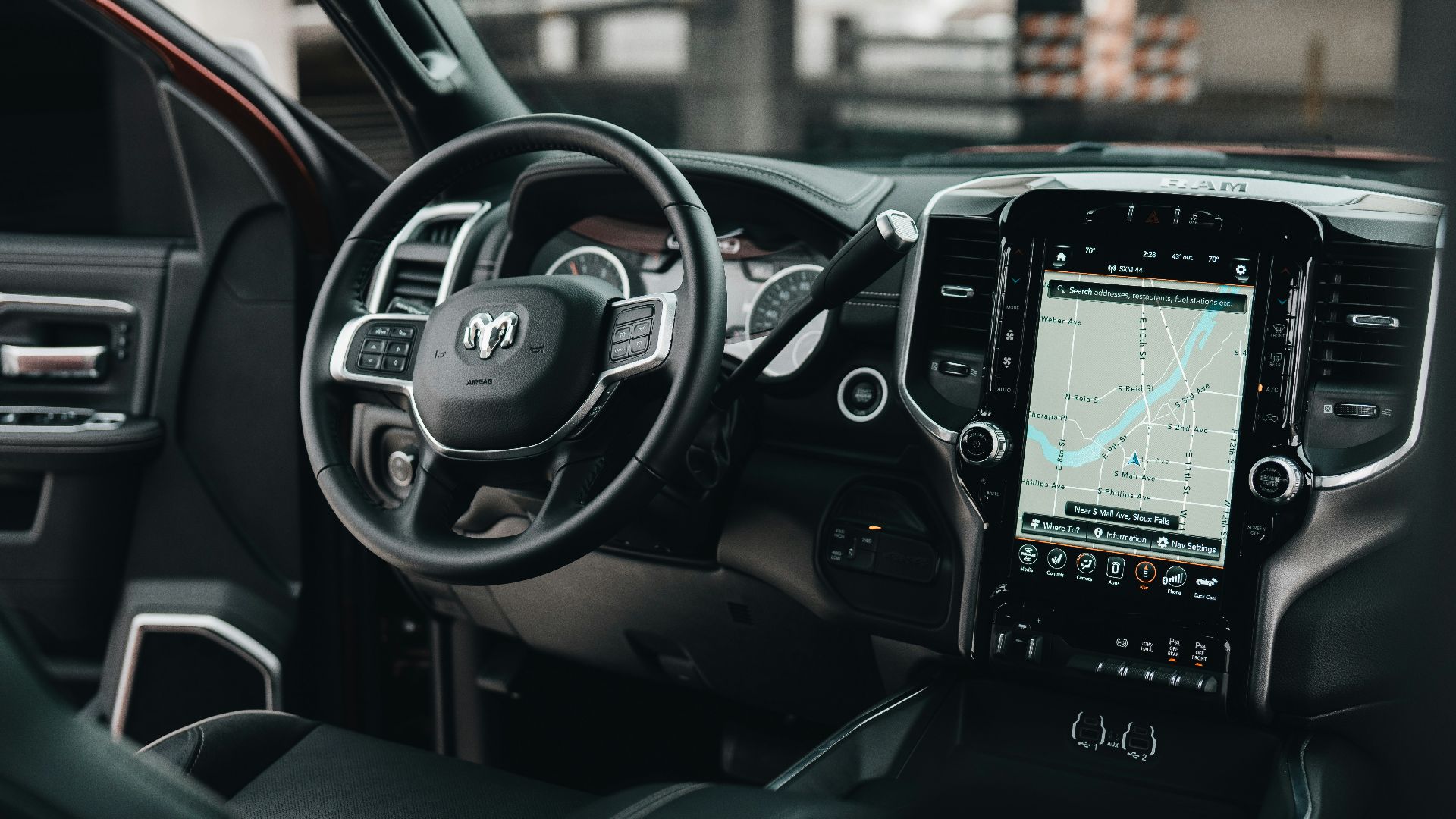 black car gps turned on in car
