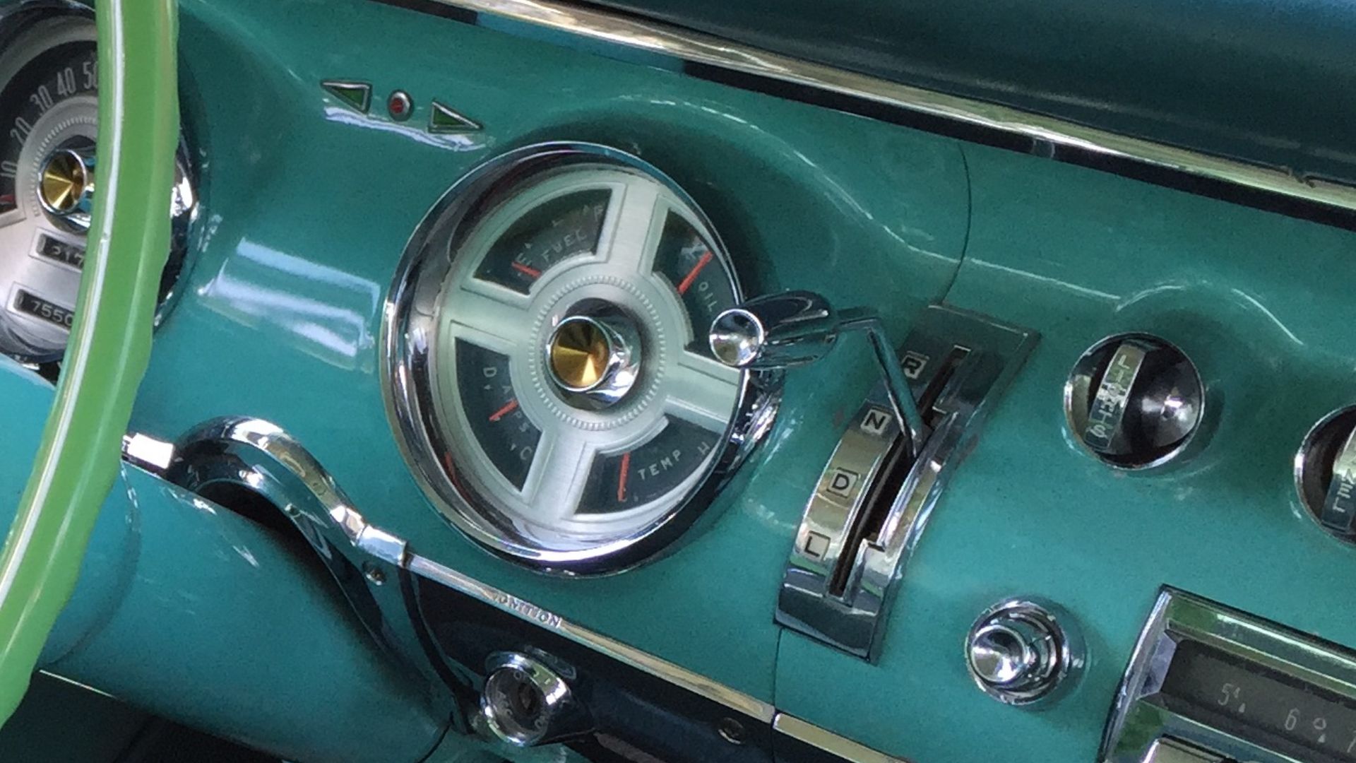 1955 Chrysler New Yorker sedan photographed at the 2015 Macungie show in Pennsylvania. Crop of the photograph