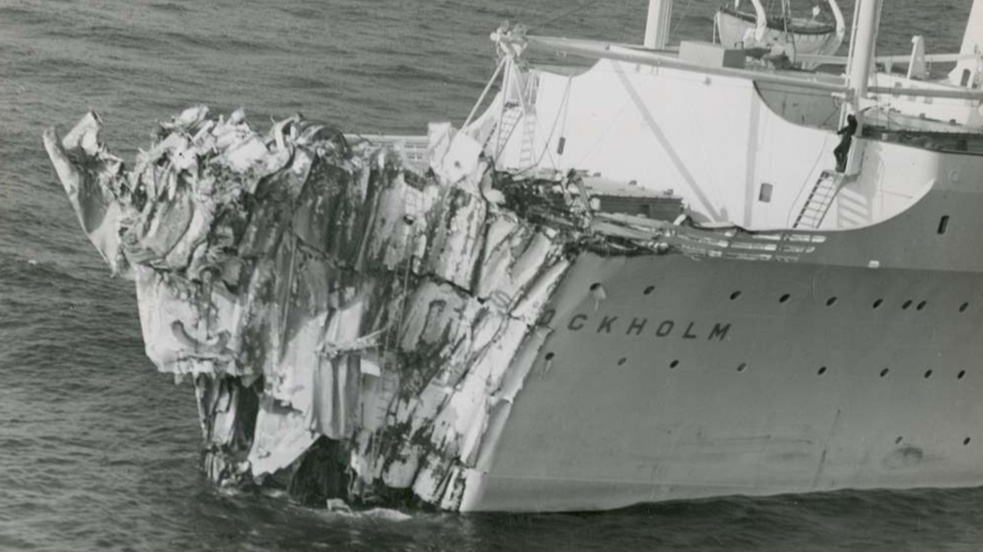 MS Stockholm bow damage after she collided with SS Andrea Doria