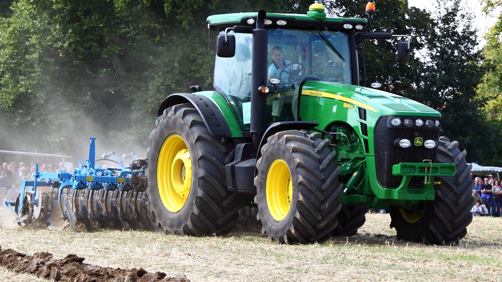 John Deere 8345R tractor on a field day at the Stuttgart-Hohenheim AG University, Germany.