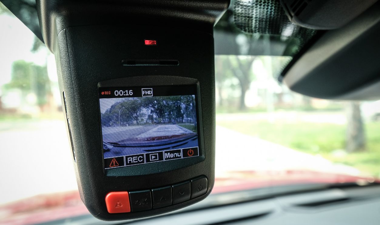 MALAYSIA, KUALA LUMPUR - JULY 24 2019: Close-up of dashboard camera on Toyota Camry 2019. 