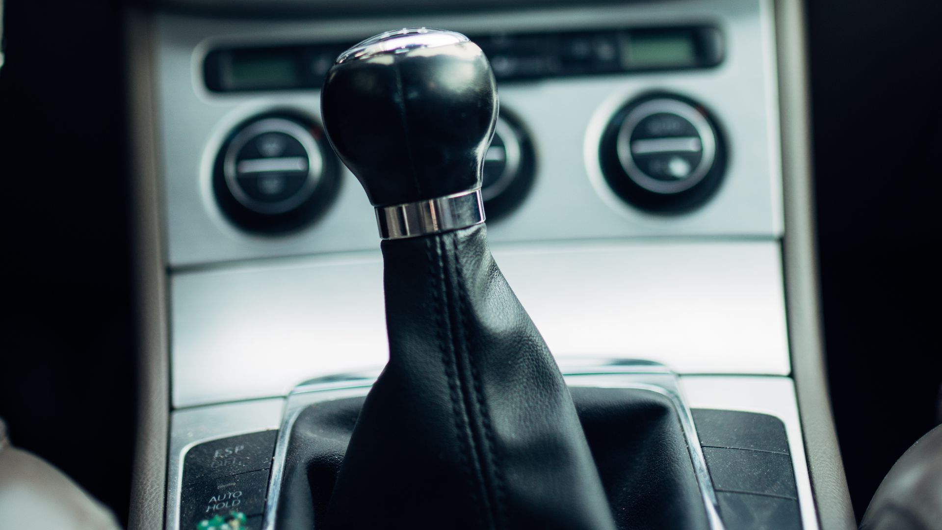Closeup view of manual transmission in the car interior