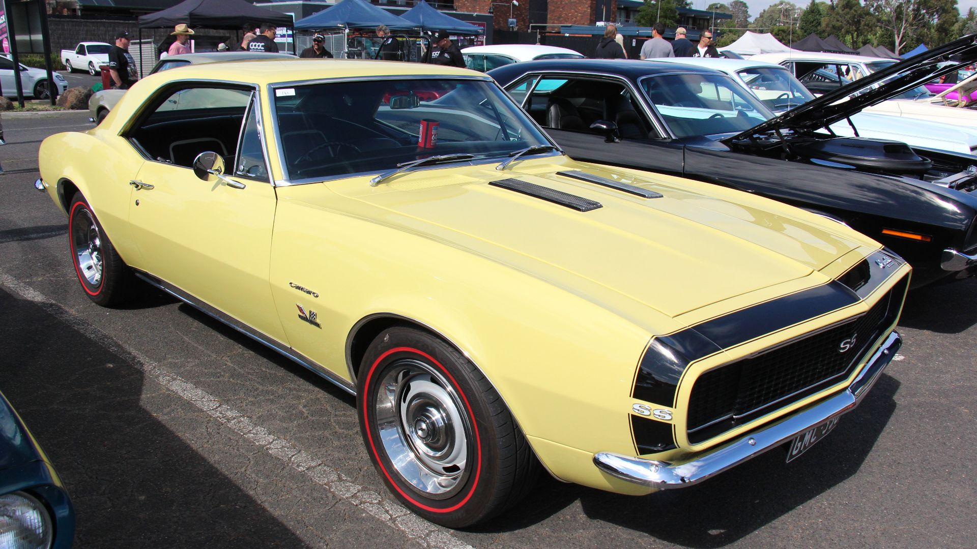 Butternut Yellow. 
A F body Pony Car, introduced in Sept 1966, direct competition for the Mustang, shared platform and components with the Firebird.
Available in base, RS appearance package, SS performance package and race ready Z28 designed to compete in