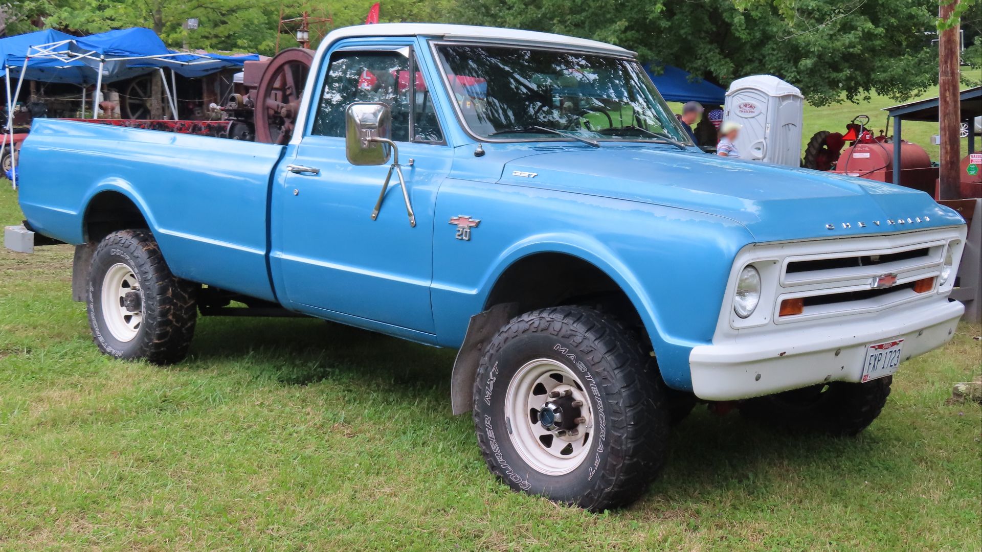 1967 Chevrolet K20 8' Fleetside photographed at the 2024 Portersville Summer Steam Show in Portersville, Pennsylvania. Finished in Light Blue.