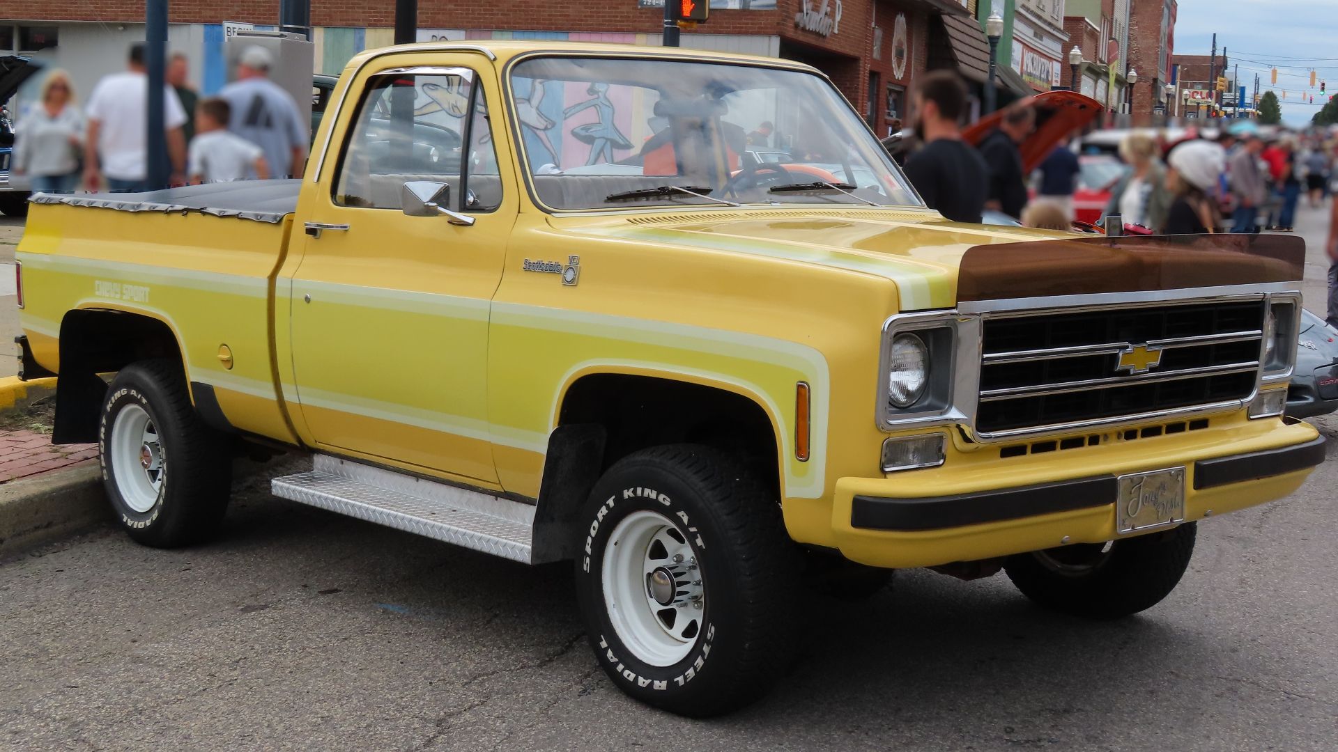 1978 Chevrolet K10 Scottsdale 6.5' Fleetside with the Chevy Sport package photographed at the 2022 Ellwood City Fall Fest & Car Cruise in Ellwood City, Pennsylvania. The