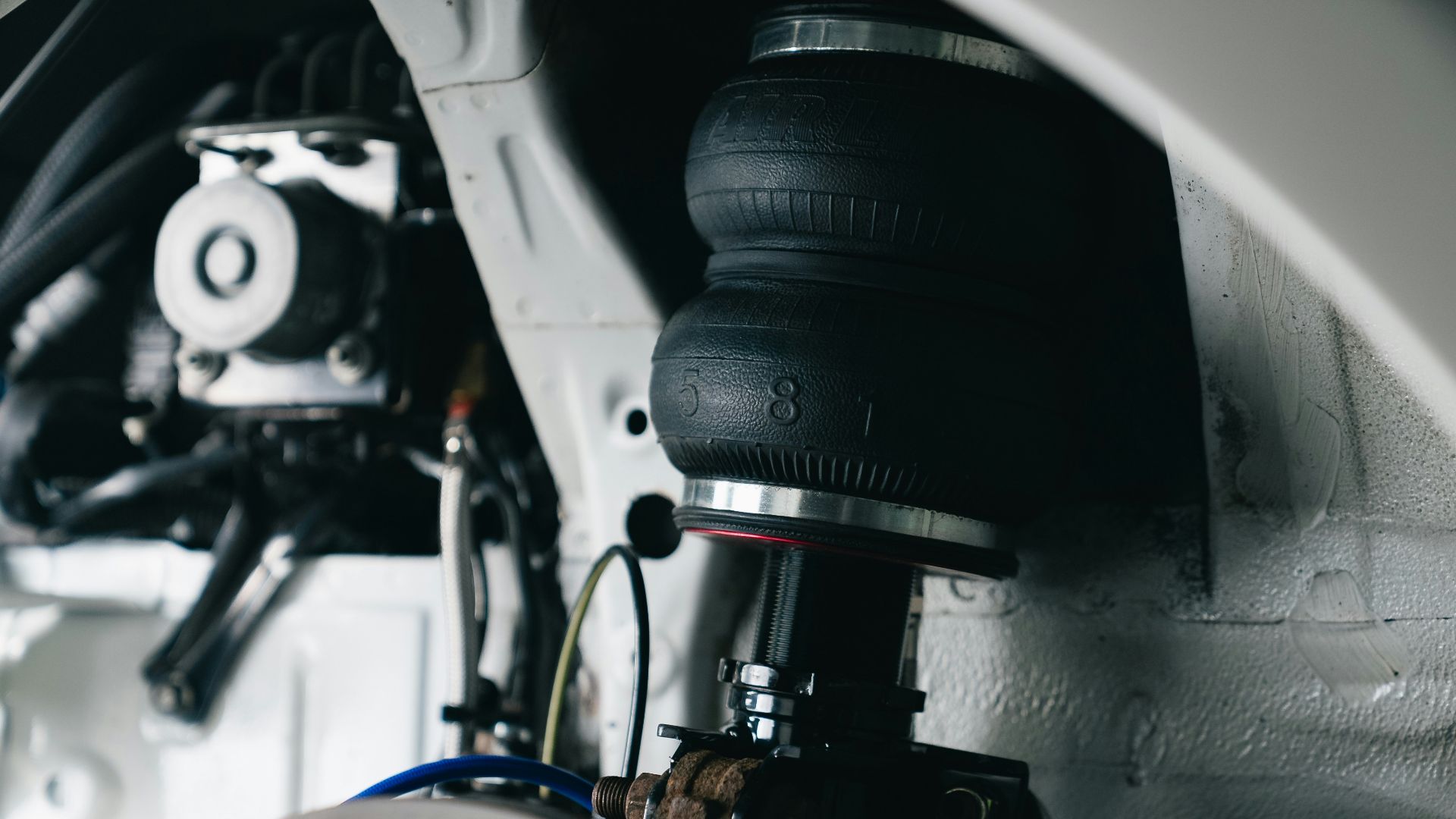Close-up of car's air suspension system