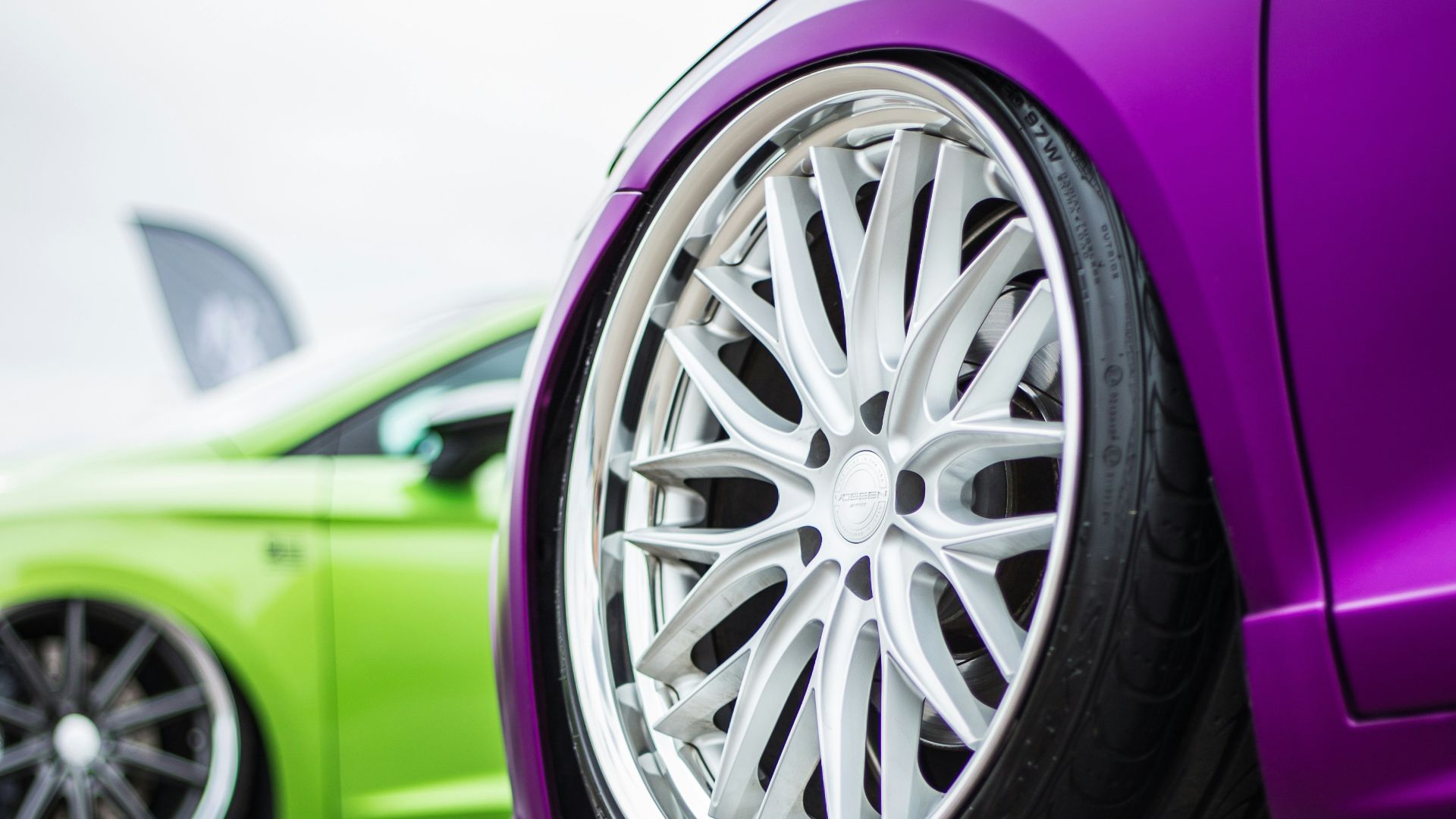green and purple vehicles