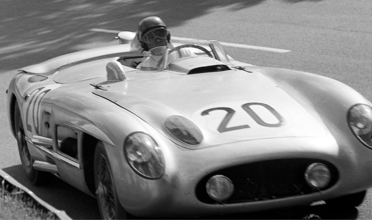 Getty Images - 961349590 - Pierre Levegh, Mercedes 300 SLR, 24 Hours of Le Mans, Le Mans, 11 June 1955. Pierre Levegh, the unfortunate Frenchman who lost his life in the tragic accident of the 1955 24 Hours of Le Mans, which saw a total of 84 people being killed.