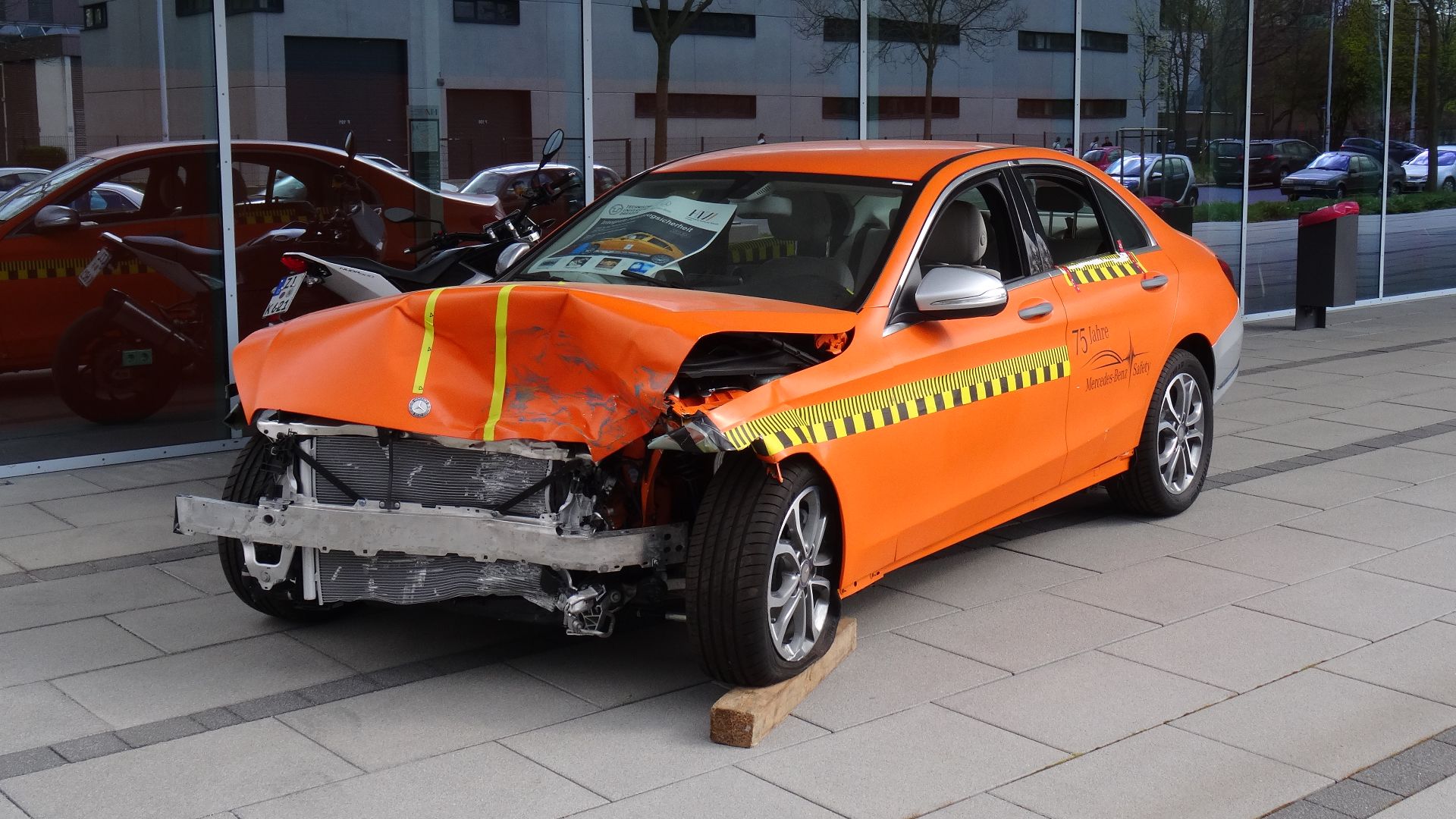 A Mercedes-Benz car crashed for tests.