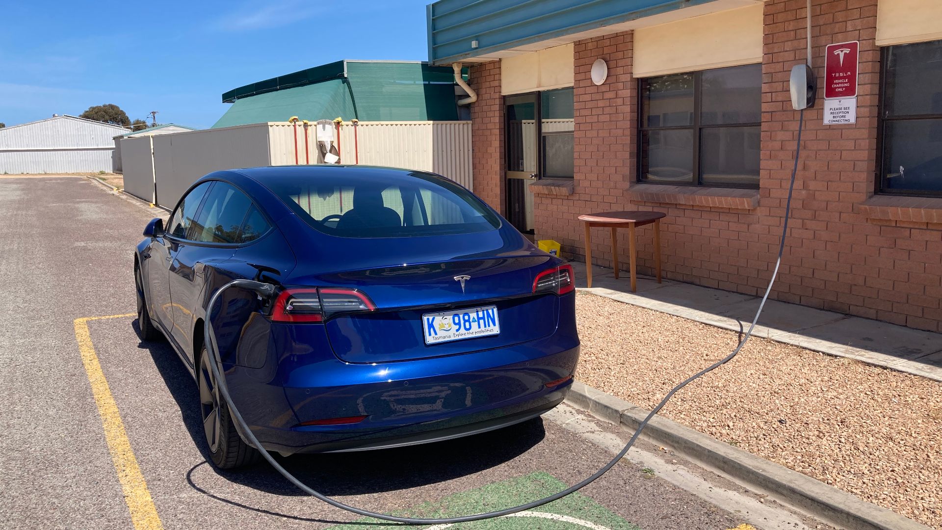 Tesla Model 3 charging on destination charger in Ceduna, South Australia